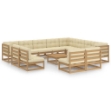 Set Salotto Giardino e Cuscini 13 pz Legno Massello Pino Ambra