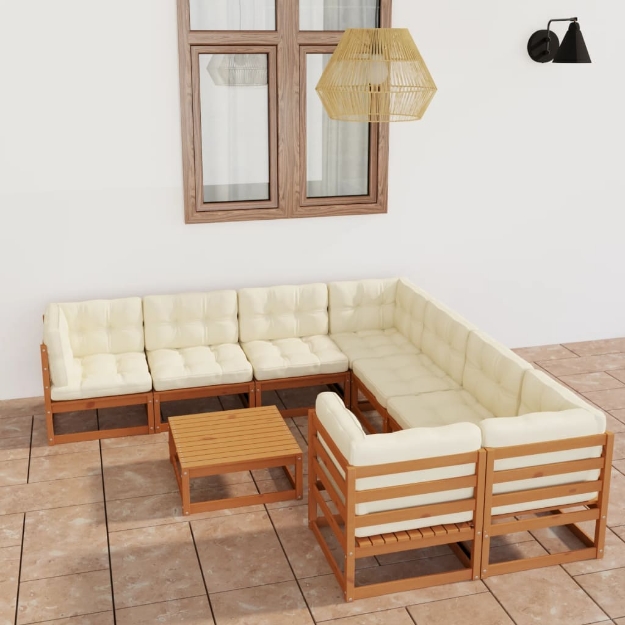 Set Salotto Giardino e Cuscini 9 pz Legno Massello Pino Ambra