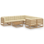 Set Salotto Giardino e Cuscini 9 pz Legno Massello Pino Ambra
