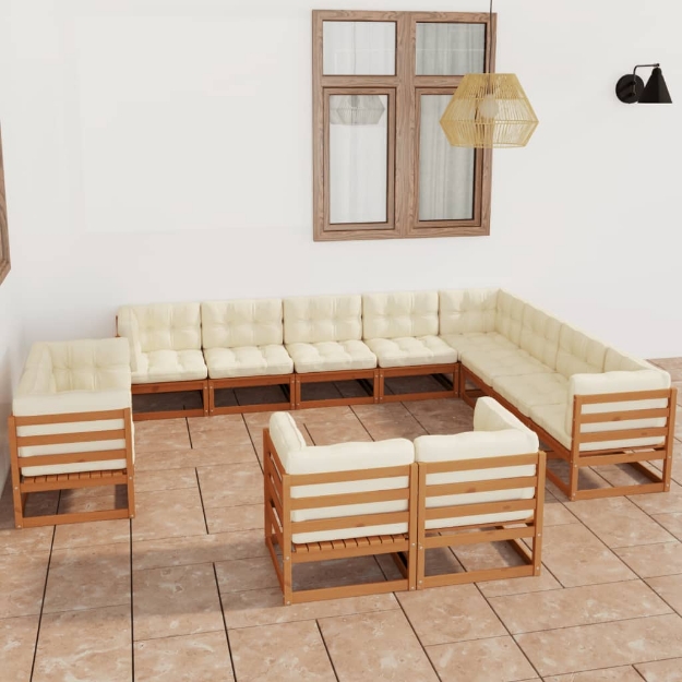 Set Salotto Giardino e Cuscini 12 pz Legno Massello Pino Ambra