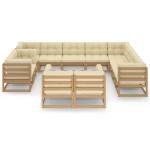 Set Salotto Giardino e Cuscini 12 pz Legno Massello Pino Ambra