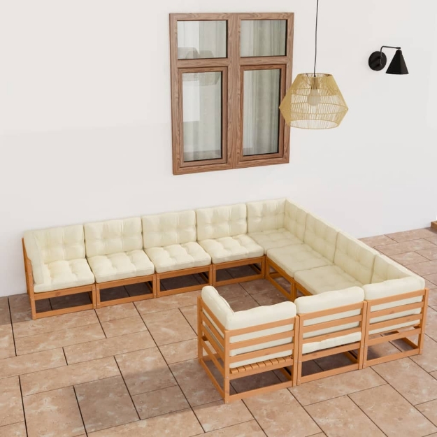 Set Salotto Giardino e Cuscini 10 pz Legno Massello Pino Ambra