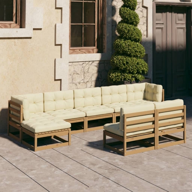 Set Salotto Giardino e Cuscini 9 pz Legno Massello Pino Ambra