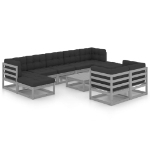 Set Divani da Giardino 10pz con Cuscini Grigio Massello di Pino