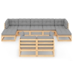 Set Salotto Giardino 9 pz Cuscini Antracite Legno Massello Pino