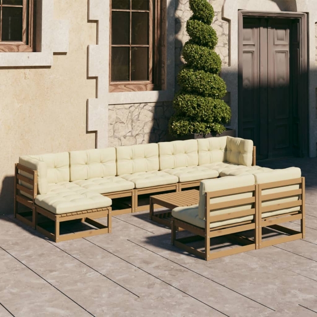 Set Salotto Giardino e Cuscini 10 pz Legno Massello Pino Ambra