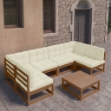 Set Salotto Giardino e Cuscini 7 pz Legno Massello Pino Ambra