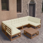 Set Salotto Giardino e Cuscini 7 pz Legno Massello Pino Ambra