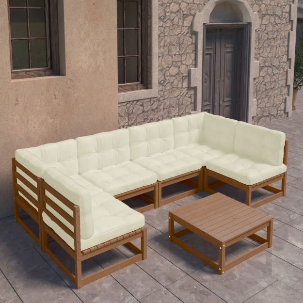 Set Salotto Giardino e Cuscini 7 pz Legno Massello Pino Ambra