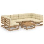 Set Salotto Giardino e Cuscini 7 pz Legno Massello Pino Ambra