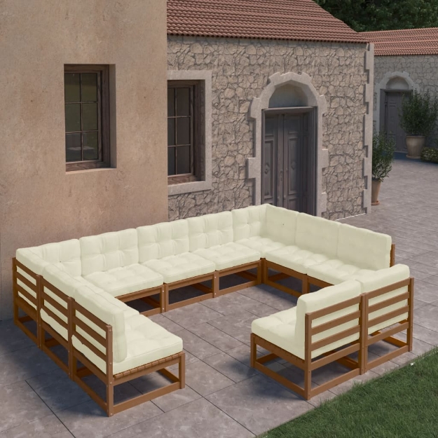 Set Salotto Giardino e Cuscini 11 pz Legno Massello Pino Ambra