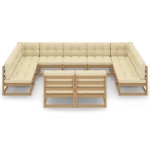 Set Salotto Giardino e Cuscini 11 pz Legno Massello Pino Ambra