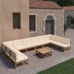 Set Salotto Giardino e Cuscini 11 pz Legno Massello Pino Ambra