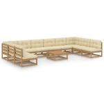 Set Salotto Giardino e Cuscini 11 pz Legno Massello Pino Ambra