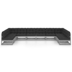 Set Divani da Giardino 10pz con Cuscini Grigio Massello di Pino