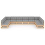 Set Salotto Giardino 10pz Cuscini Antracite Legno Massello Pino