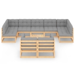 Set Salotto Giardino 10pz Cuscini Antracite Legno Massello Pino