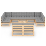 Set Salotto Giardino 10pz Cuscini Antracite Legno Massello Pino