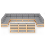 Set Divani Giardino 13 pz con Cuscini in Legno Massello di Pino