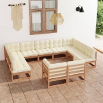 Set Salotto Giardino e Cuscini 11 pz Legno Massello Pino Ambra