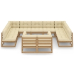 Set Salotto Giardino e Cuscini 11 pz Legno Massello Pino Ambra