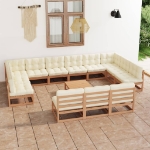 Set Salotto Giardino e Cuscini 14 pz Legno Massello Pino Ambra