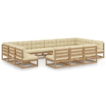 Set Salotto Giardino e Cuscini 14 pz Legno Massello Pino Ambra