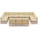 Set Salotto Giardino e Cuscini 14 pz Legno Massello Pino Ambra