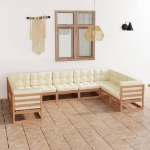 Set Salotto Giardino e Cuscini 9 pz Legno Massello Pino Ambra