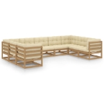 Set Salotto Giardino e Cuscini 9 pz Legno Massello Pino Ambra