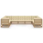 Set Salotto Giardino e Cuscini 9 pz Legno Massello Pino Ambra