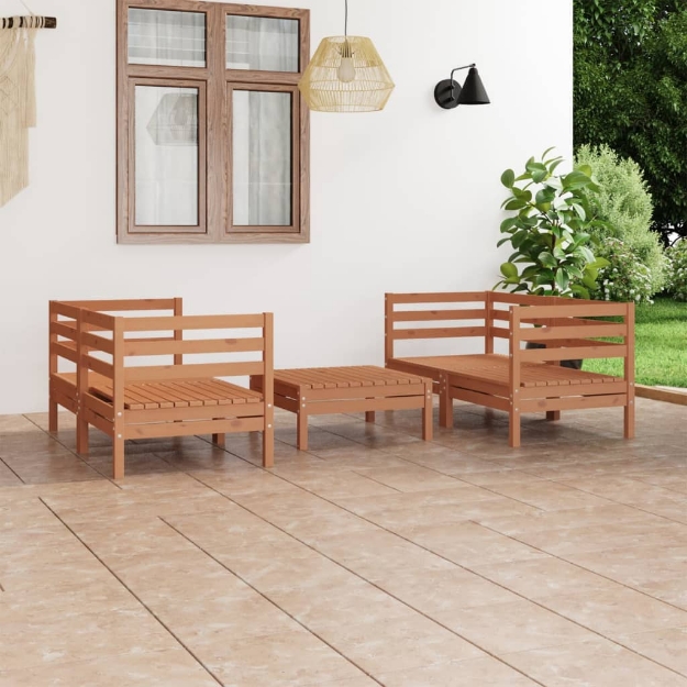 Set Salotto da Giardino 5pz Marrone Ambra Legno Massello Pino