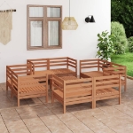 Set Salotto da Giardino 9pz Marrone Ambra Legno Massello Pino