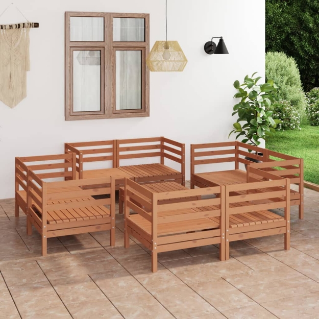 Set Salotto da Giardino 9pz Marrone Ambra Legno Massello Pino