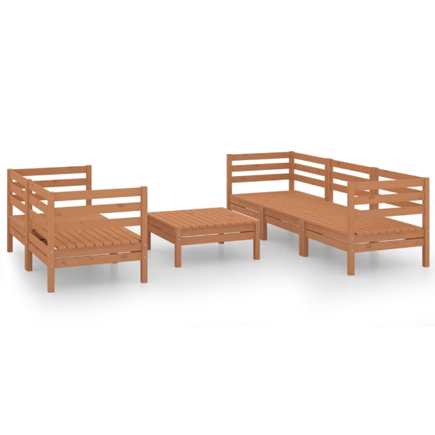 Set Salotto da Giardino 6 pz Marrone Ambra Legno Massello Pino