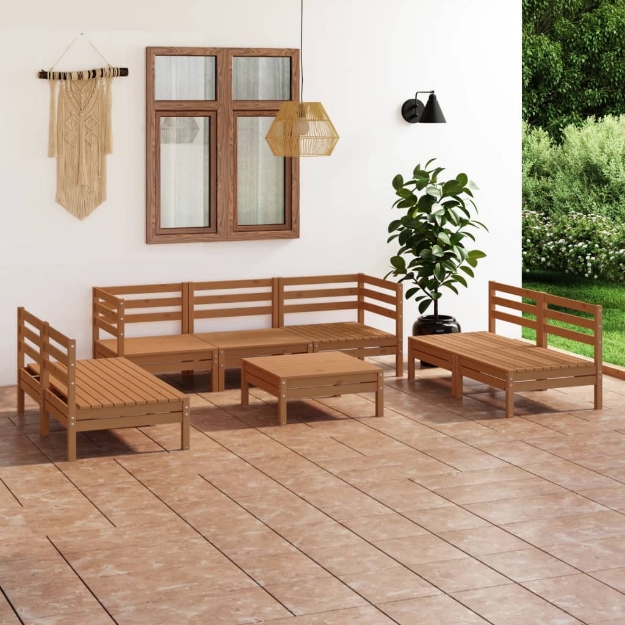 Set Salotto da Giardino 8pz Marrone Ambra Legno Massello Pino