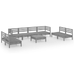 Set Divani da Giardino 9 pz Grigio in Legno Massello di Pino