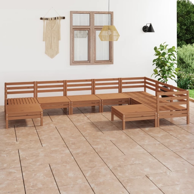 Set Salotto da Giardino 9 pz in Legno Massello di Pino ambra