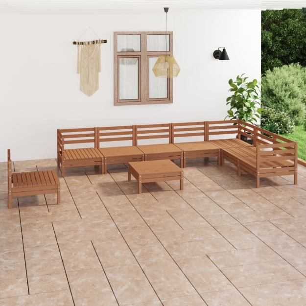 Set Salotto da Giardino 9 pz in Legno Massello di Pino ambra