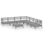 Set Salotto da Giardino 8 pz in Legno Massello di Pino Grigio