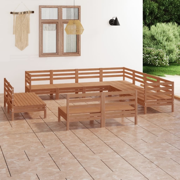 Set Salotto da Giardino 11 pz in Legno Massello di Pino ambra