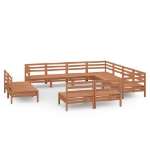 Set Salotto da Giardino 11 pz in Legno Massello di Pino ambra