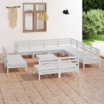 Set Salotto da Giardino 12 pz in Legno Massello di Pino Bianco