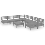 Set Salotto da Giardino 9 pz Grigio in Legno Massello di Pino