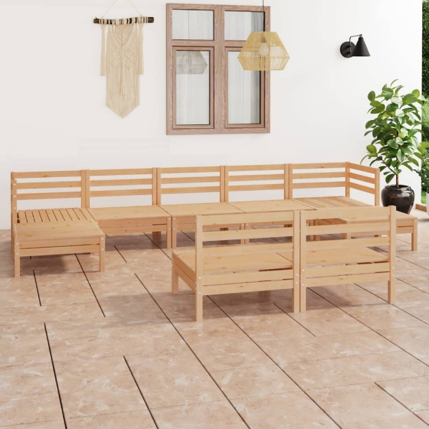 Set Salotto da Giardino 9 pz in Legno Massello di Pino