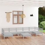Set Salotto da Giardino 8 pz in Legno Massello di Pino Bianco