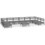 Set Salotto da Giardino 11 pz Grigio in Legno Massello di Pino