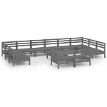 Set Salotto da Giardino 13 pz in Legno Massello di Pino Grigio