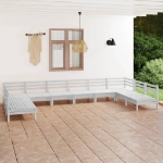 Set Salotto da Giardino 10 pz Bianco in Legno Massello di Pino