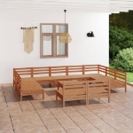 Set Salotto da Giardino 12 pz in Legno Massello di Pino ambra